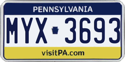 PA license plate MYX3693