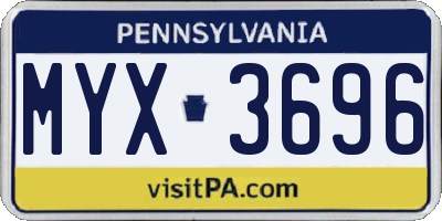 PA license plate MYX3696