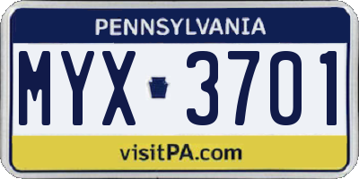 PA license plate MYX3701