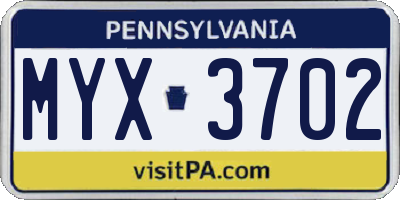PA license plate MYX3702