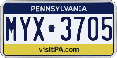 PA license plate MYX3705