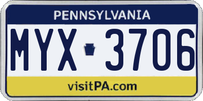 PA license plate MYX3706