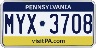 PA license plate MYX3708