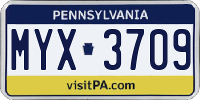 PA license plate MYX3709