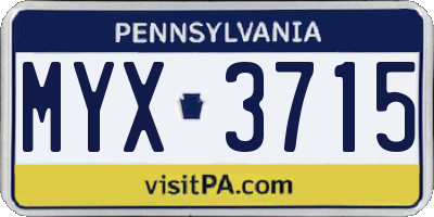 PA license plate MYX3715