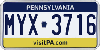 PA license plate MYX3716