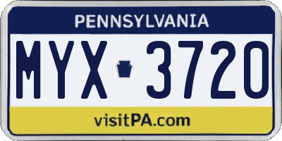 PA license plate MYX3720