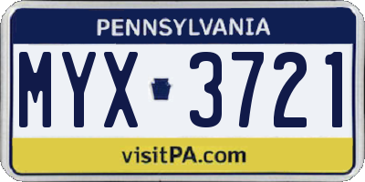 PA license plate MYX3721