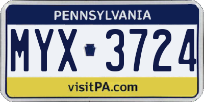 PA license plate MYX3724