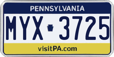 PA license plate MYX3725