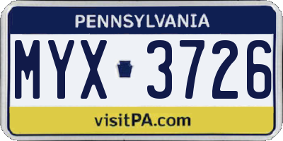 PA license plate MYX3726