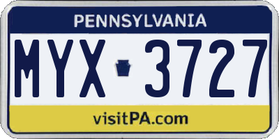 PA license plate MYX3727