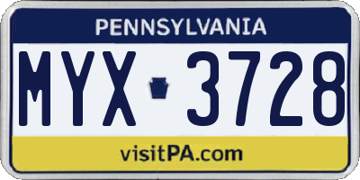 PA license plate MYX3728