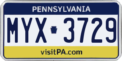 PA license plate MYX3729