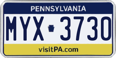 PA license plate MYX3730