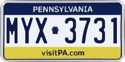 PA license plate MYX3731
