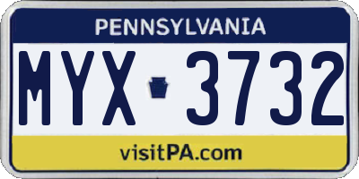 PA license plate MYX3732
