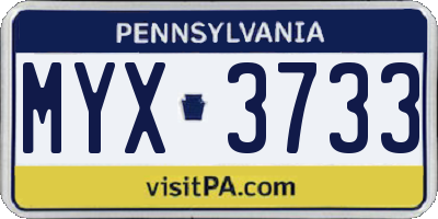 PA license plate MYX3733