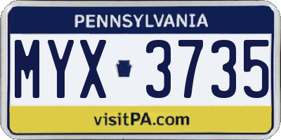 PA license plate MYX3735