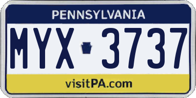 PA license plate MYX3737