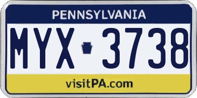 PA license plate MYX3738