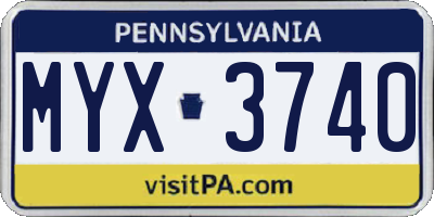 PA license plate MYX3740