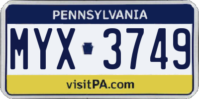 PA license plate MYX3749
