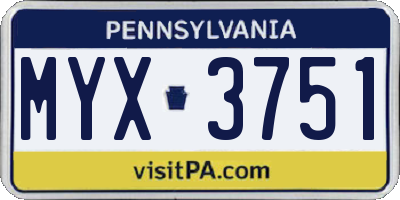 PA license plate MYX3751