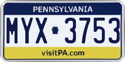 PA license plate MYX3753