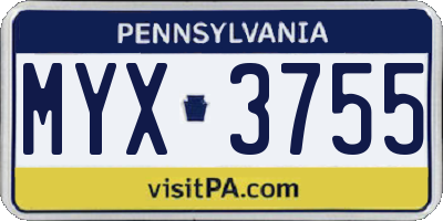 PA license plate MYX3755
