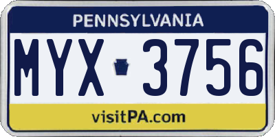 PA license plate MYX3756