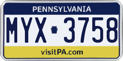 PA license plate MYX3758