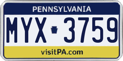PA license plate MYX3759