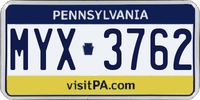 PA license plate MYX3762