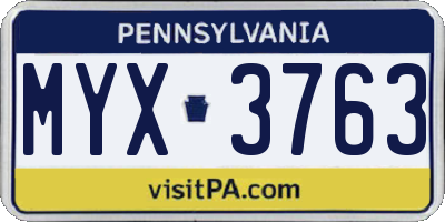 PA license plate MYX3763