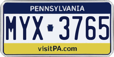 PA license plate MYX3765