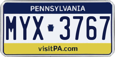 PA license plate MYX3767
