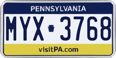 PA license plate MYX3768