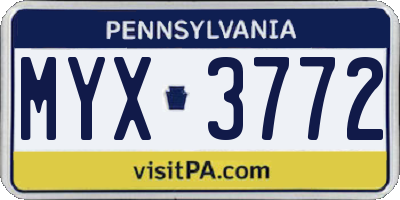 PA license plate MYX3772