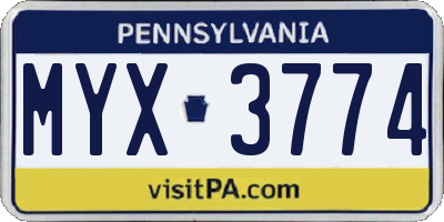 PA license plate MYX3774