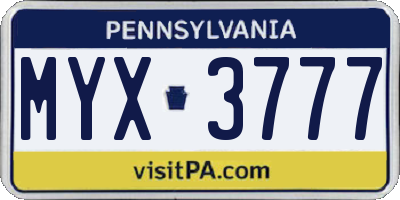 PA license plate MYX3777