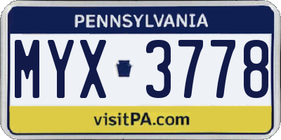 PA license plate MYX3778