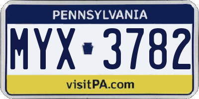 PA license plate MYX3782