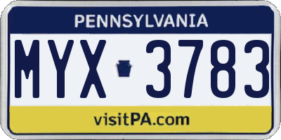 PA license plate MYX3783