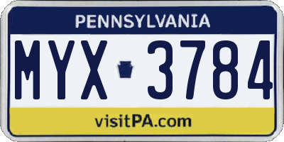 PA license plate MYX3784