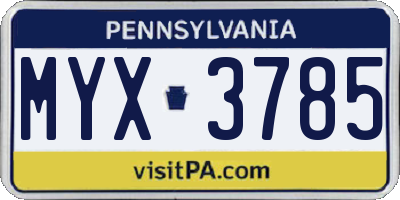 PA license plate MYX3785