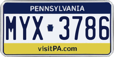 PA license plate MYX3786