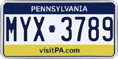 PA license plate MYX3789
