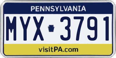 PA license plate MYX3791