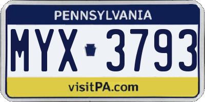 PA license plate MYX3793